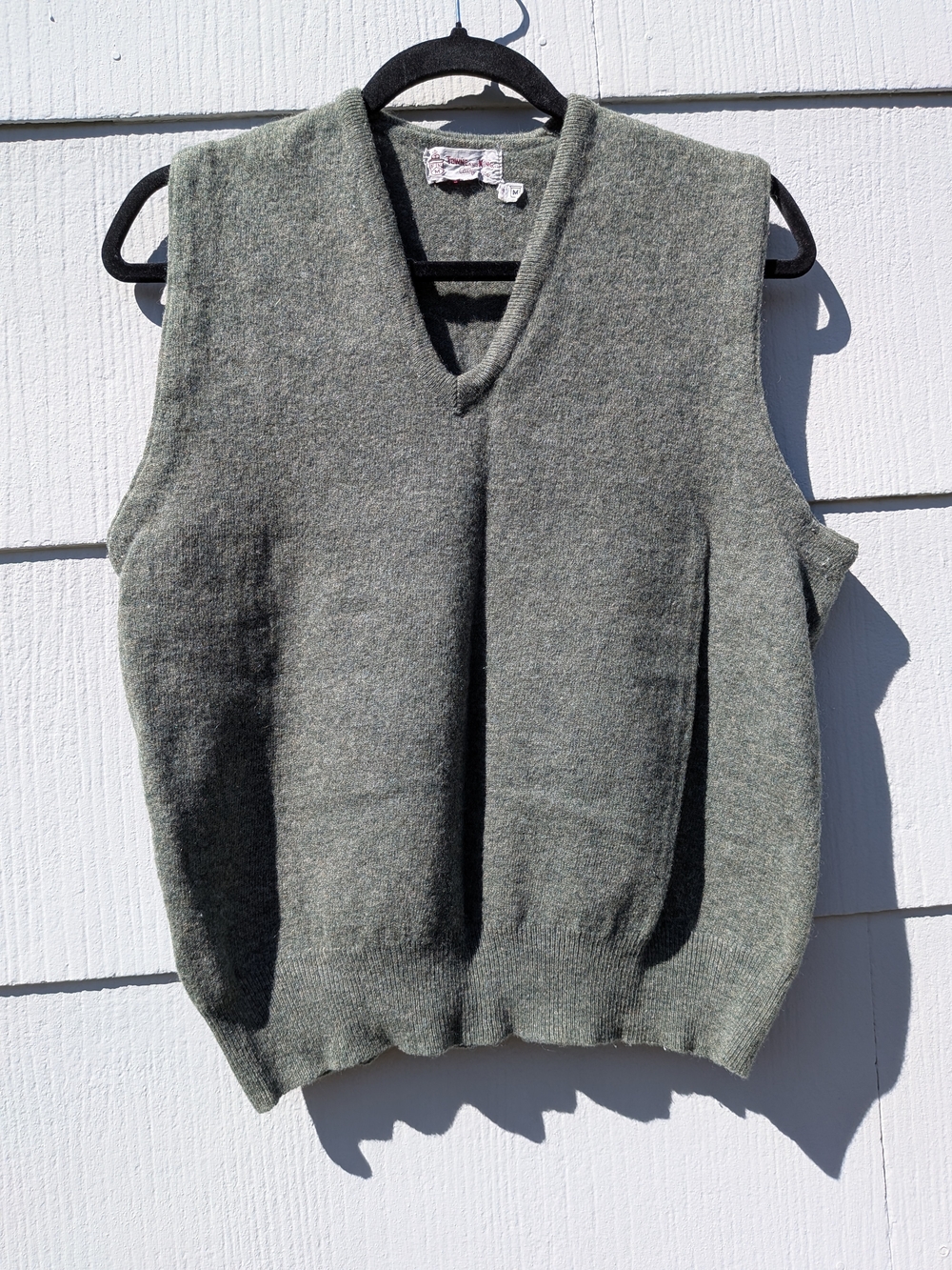Olive Green V-Neck Wool Sweater Vest